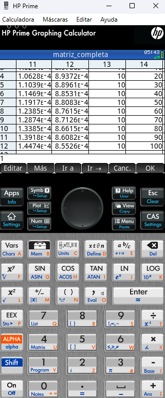 HP Prime tabla