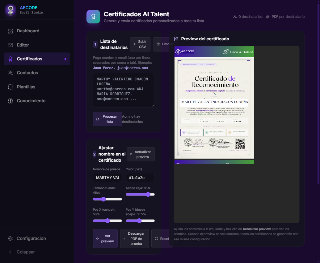 Email Studio: generacion y envio de certificados