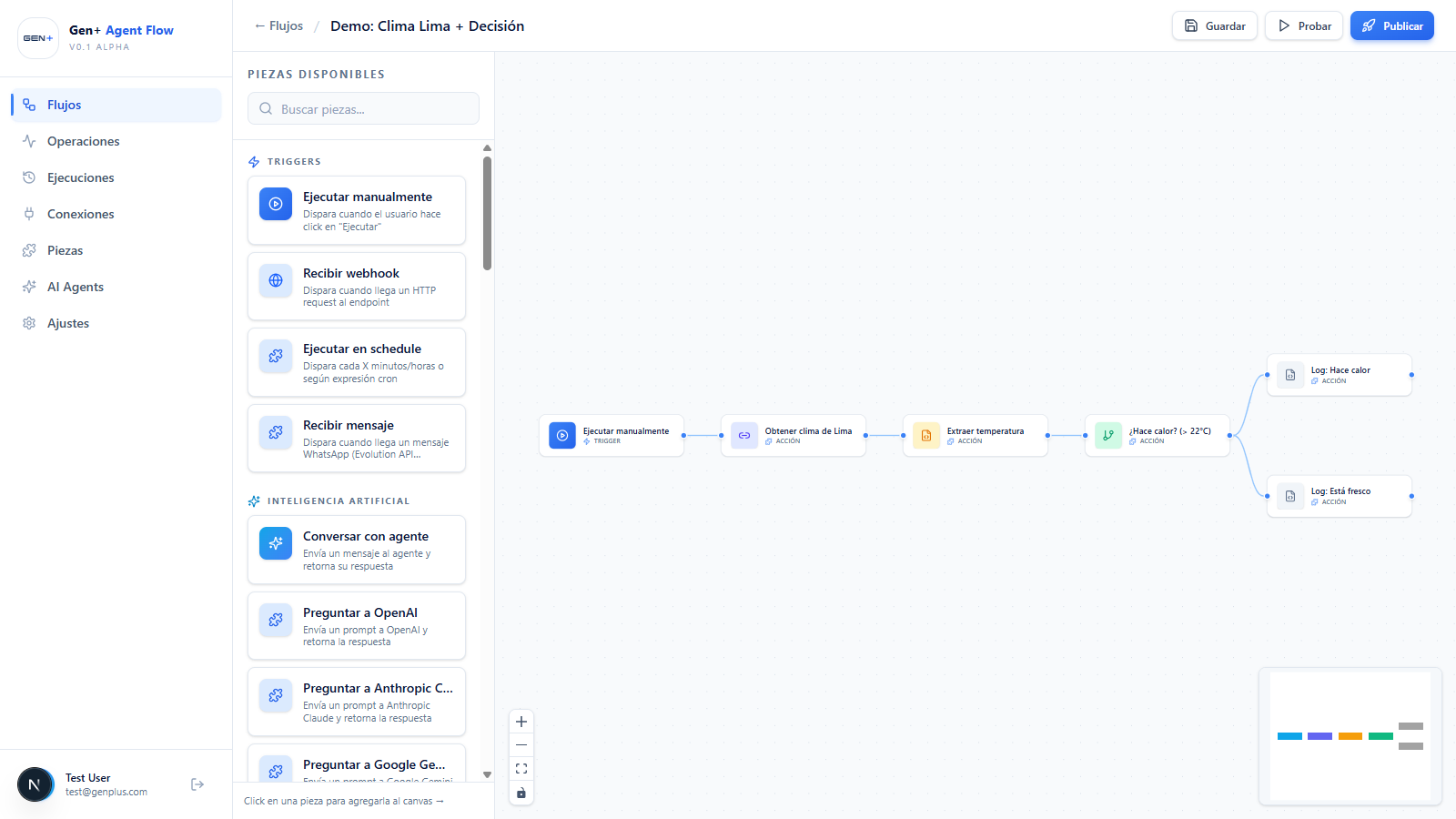 Agent Flow: editor de flujos con paleta de piezas