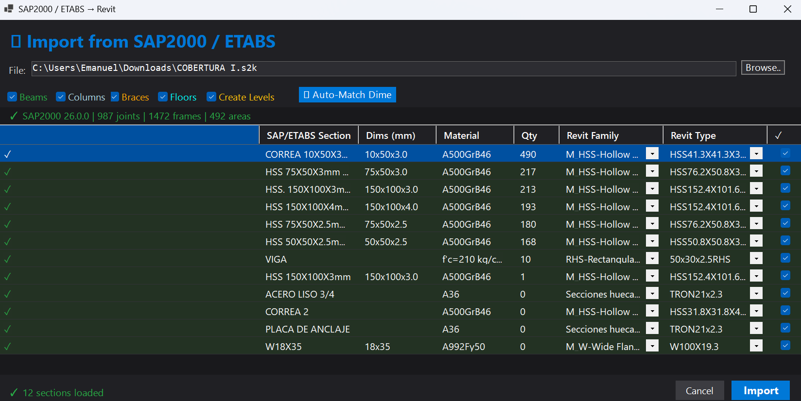 Plugin SAP2000/ETABS to Revit