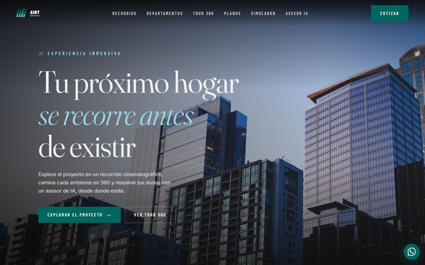 Landing inmersiva de Ainy Inmobiliaria